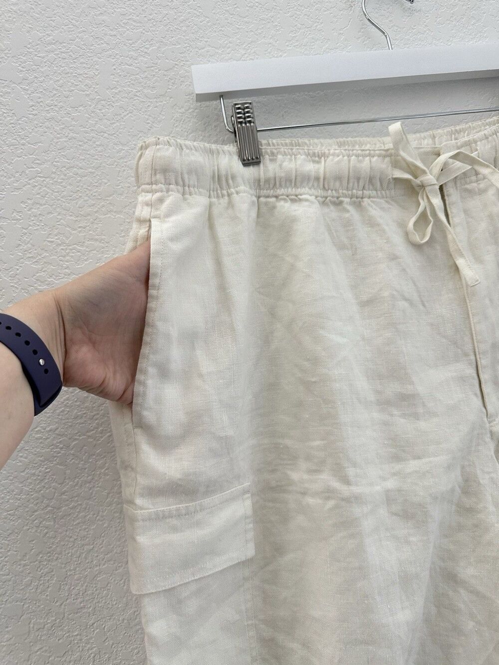 Grant Thomas 100% Linen Cargo Shorts Mens XXL Off White Cream Drawstring - Picture 6 of 9
